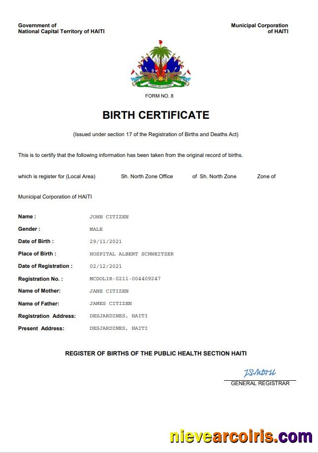 Haiti vital record birth certificate